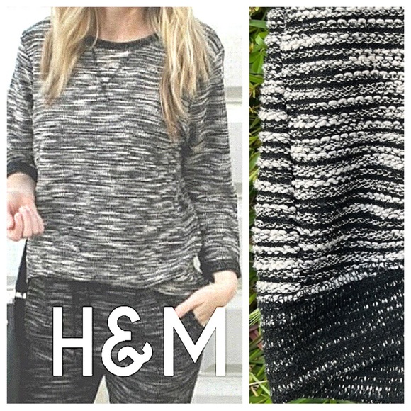 H&M Sweaters - H&M | 3/4 sleeve high-low cotton knit sweater in marled black & cream, large